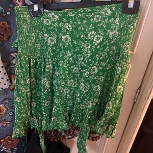 Free People Green Ruffled Tie Front Mini Top